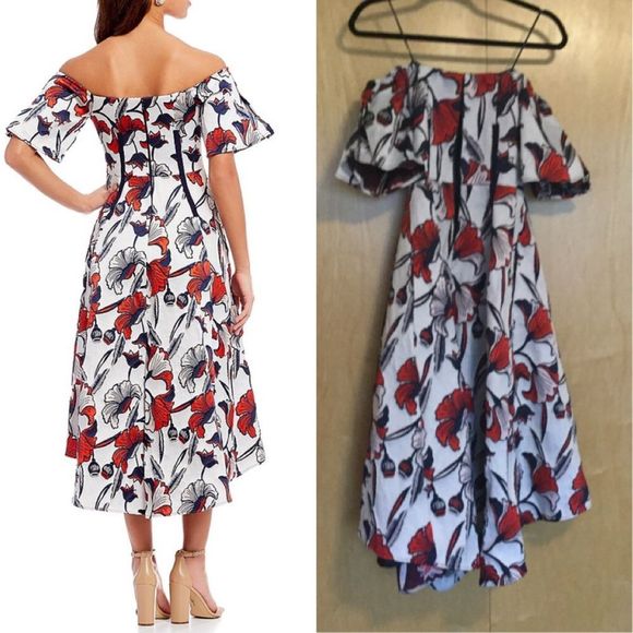 Belle Badgley Mischka Floral Jaquard High Low - Picture 7 of 8